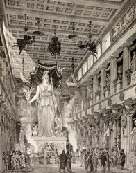 Künstlerische Rekonstruktion der Statue der Göttin Athene im Parthenon in Athen während der klassischen Epoche, aus „El Mundo Ilustrado“, veröffentlicht in Barcelona, 1880