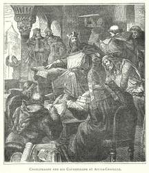 Karl der Große und seine Ratgeber in Aachen