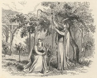 Childebert, der seine Apfelbäume pflegt