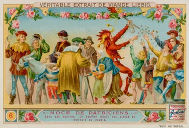 Spenden für die Armen, Narr wirft Geld an die Leute