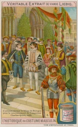 Gäste, die vor der Kathedrale von Bologna auf die Krönung von Kaiser Karl V. im Jahr 1536 warten