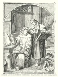 Luther und Melanchthon korrigieren die Übersetzung des Neuen Testaments