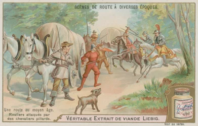 Mittelalterliche Fuhrleute von Banditen überfallen