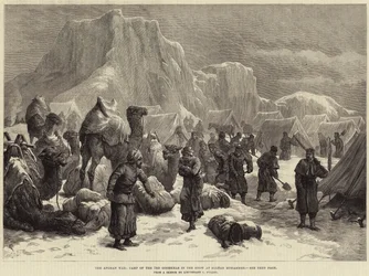 Der Afghanische Krieg, Lager der 3. Goorkhas im Schnee bei Sultan Mohammed (Stich)