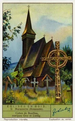 Holzkirche, Maramures, Nordrumänien (Chromolithografie)