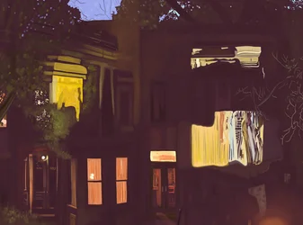 Brownstones bei Nacht, ca. 2020-24