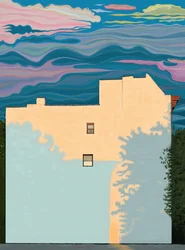 Haus und Schatten der Bäume