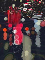 Regen und Licht auf Windschutzscheibe reflektiert, Brooklyn