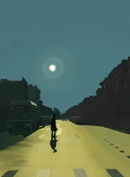 Sonne und Frau gehen auf der Neunten Straße