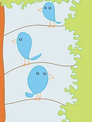 Drei blaue Vögel auf einem Ast