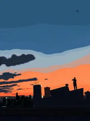 Blick auf den NY Hafen vom Dach, am Ende des Sommers