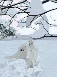 Weißer Hund im Schnee