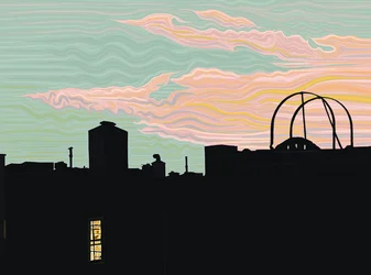 Dach und spitze Wolken in der Dämmerung