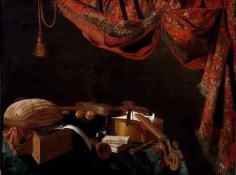 Stillleben mit Musikinstrumenten und Büchern von Evarista Baschenis