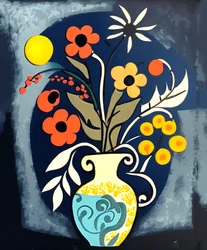 Abstraktes impressionistisches Gemälde von Blumen in einer Vase