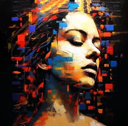 Abstraktes Gemälde weibliches Porträt Profil schwarzer Hintergrund, Wandkunst | Leinwanddrucke