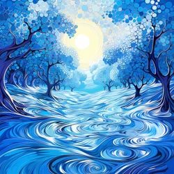 Blauer surrealer Baum (modernes Gemälde)