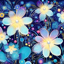 Florales Motivmuster in Blau, Yayoi Kusama Stil, Kunstdrucke online