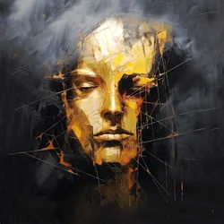Porträt eines Mannesgesichts auf schwarzem abstraktem Hintergrund, Kunstdrucke online