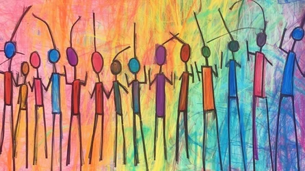 Primitives Gemälde einer Menschenmenge (minimalistisches Porträt)