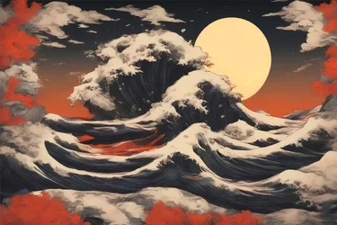 Raues Meer in einer Landschaftsmalerei im asiatischen Stil