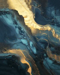 Schwarzer irisierender Hintergrund, blaue und goldene Marmorierung