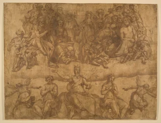 Erlöste Seelen und allegorische Figuren, Studie für das Jüngste Gericht Fresko in der Kuppel des Doms, Florenz