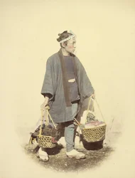 Japanischer Koch, vom Markt zurückkehrend