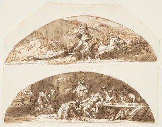 Achilles schleppt den Körper von Hector um die Mauern von Troja, Priamos bittet um den Körper von Hector, Deckengestaltungen für die Galleria di Achille, Palazzo Milzetti, Faenza, Italien