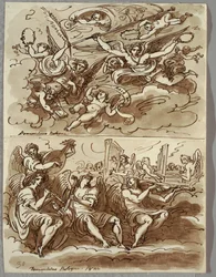 Engel, die Symbole des Martyriums tragen, Studie nach Domenichino