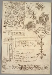 Dekorative Motive; Rückseite: Anatomische Studien