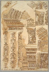 Fassade von Santa Cecilia in Bologna; Architektonische Studien