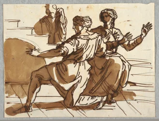 Mann und Frau, Cartoon für "Tod des Ananias" nach Raphael Sanzio