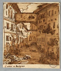 Skizzenbuchseite: Studie von Reno, Bologna; Rückseite: Architektonische Details