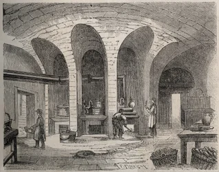 Paris - Gefängnis La Petite Roquette (Gefängnis für Frauen und Jugendliche) - Die Küchen - Kupferstich nach Felix Thorigny - in Le Monde Illustré von Juli 1865