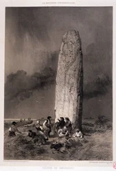 Bauern um den Menhir von Kergadiou (Finistère) - in „Das zeitgenössische Bretagne“, ill. von Felix Benoist, ed. Charpentier, Paris