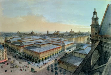 Blick auf Les Halles in Paris von der oberen Galerie von Saint Eustache, ca. 1870-80