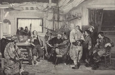 Peter der Große lernt 1697 in Holland den Schiffbau (Stich)