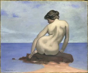 Badende auf einem Felsen sitzend, 1910