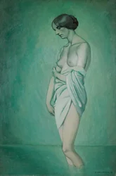 Badende im Profil, Effekt von Grün und Rosa, 1918