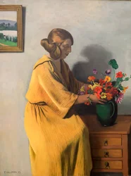 Frau mit einem Blumenstrauß