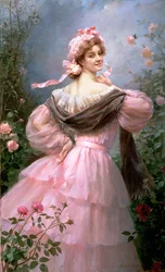 Elegante Frau in einem Rosengarten