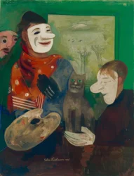 Masken und Katzen (Maler mit Maske und Katze)