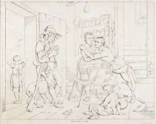 Rip von seiner Frau genervt (Rip Van Winkle, Illustration)