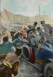 Ermordung Franz Ferdinands (1863-1914), Erzherzog von Österreich, und seiner Frau Sophie in Sarajevo
