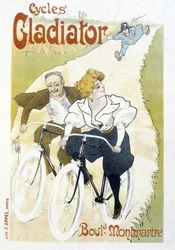 Radfahrerpaar von einem Polizisten verfolgt - Werbung für Gladiator-Fahrräder