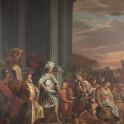 König Kyros übergibt den aus dem Tempel von Jerusalem geraubten Schatz