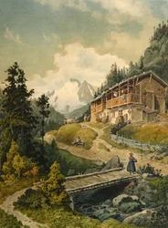 Alpenlandschaft mit einer Brücke