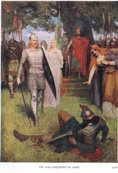 Er war gezwungen nachzugeben, Illustration aus Die Geschichten von Wagners Opern, veröffentlicht von George Harrap & Co Ltd, 1932