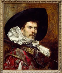 Ein Arkebusier im 17. Jahrhundert. Gemälde von Ferdinand Roybet (1840-1920) 19. Jahrhundert Lyon, Musée des Beaux Arts